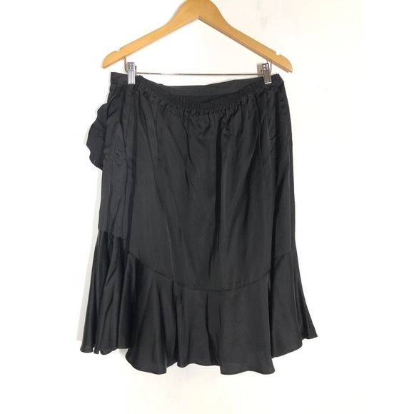 Chloe Kristyn Traci Skirt Satin Flounce Ruffle Hem Black Midi NWT Size XL - Picture 5 of 9